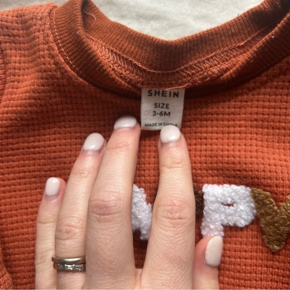 Baby Waffle Knit Two Piece “Happy” Set in Burnt Orange Fall / Autumn - Picture 4 of 5